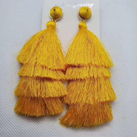 NWT Yellow Dangling Tassel Earrings - Picture 3 of 3